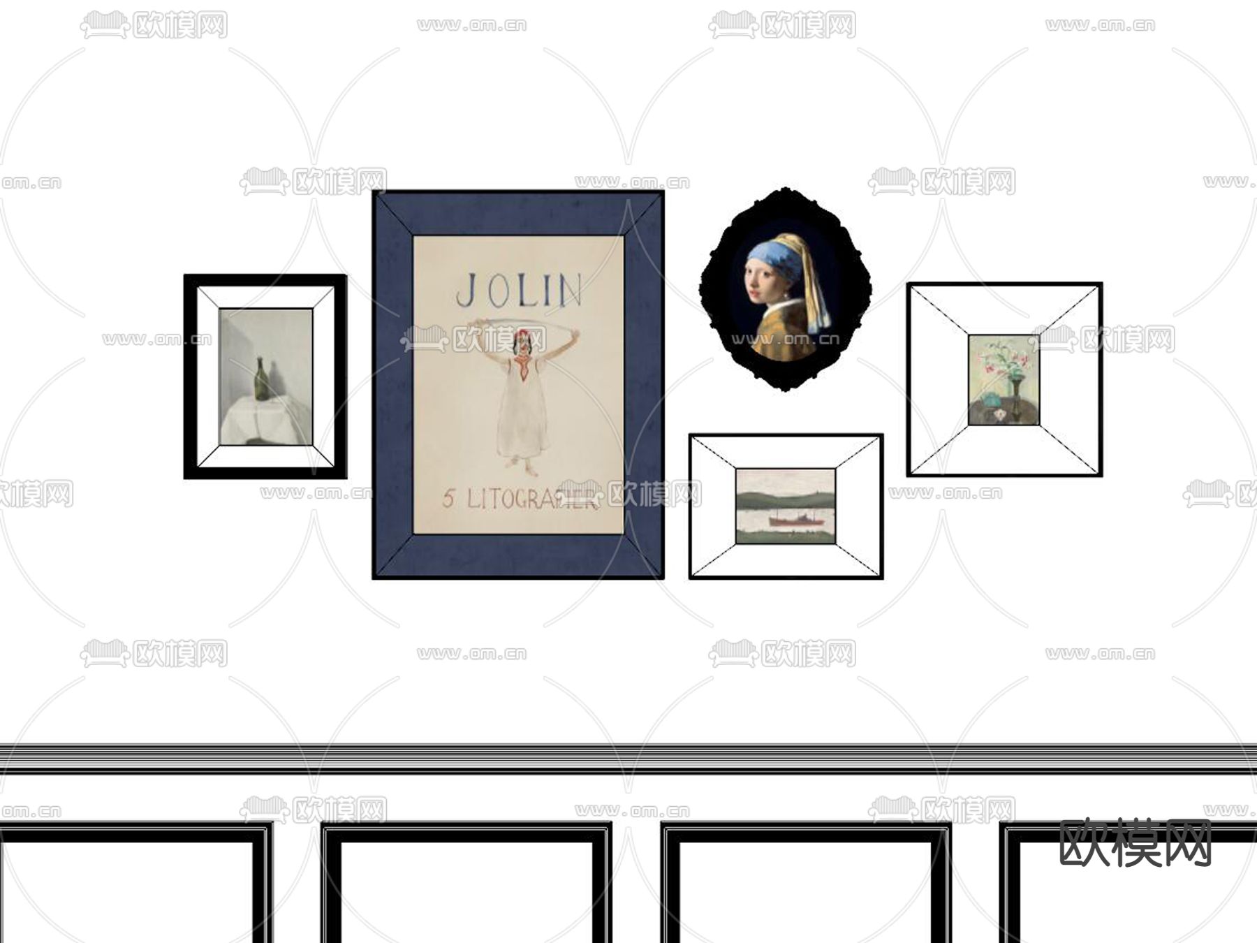 欧式复古装饰画su模型下载（渲染图2）