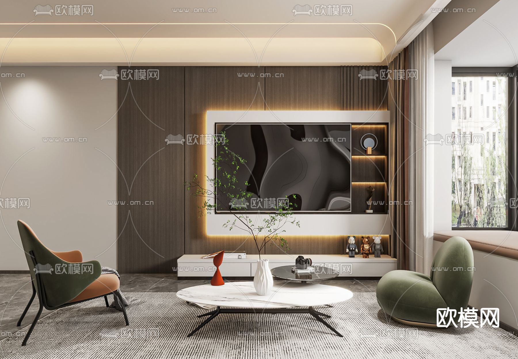 现代高级灰客餐厅3d模型下载（渲染图1）