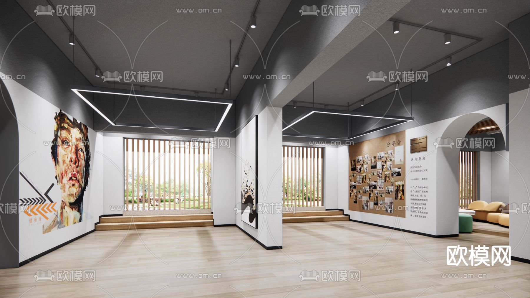 现代文化展厅su模型下载（渲染图1）