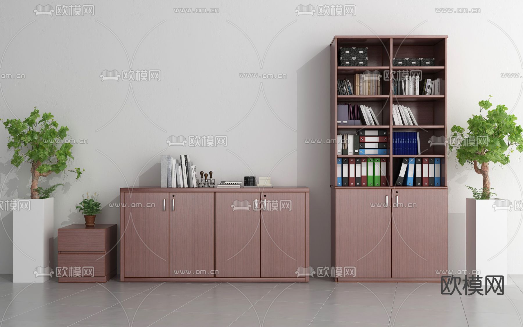 现代胡桃木文件柜矮柜3d模型下载