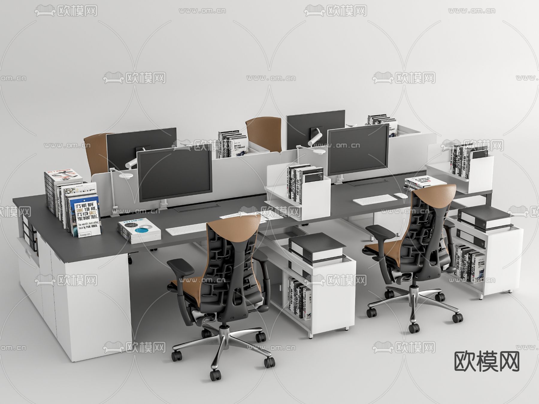 现代屏风卡位办公桌椅su模型