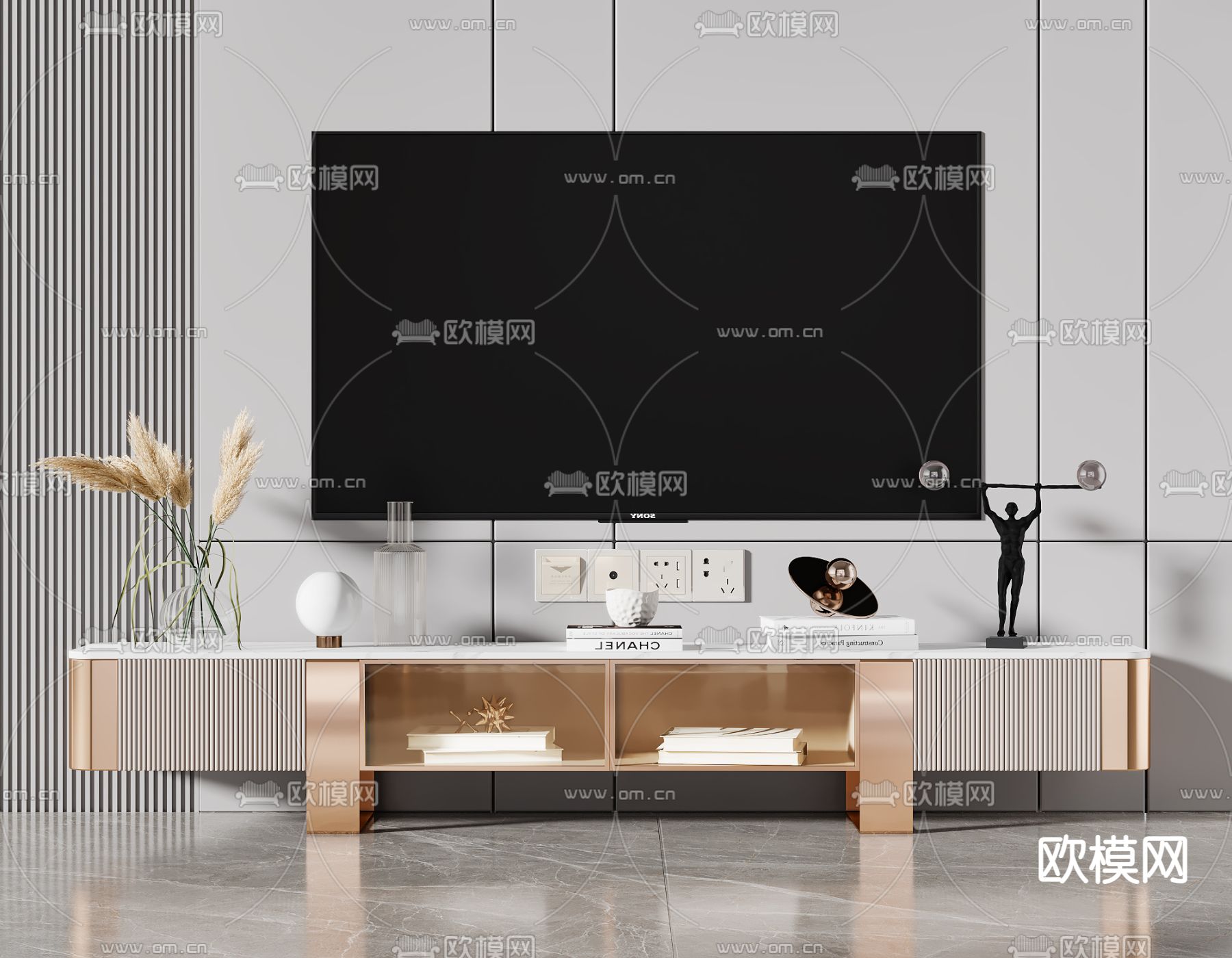 现代轻奢电视柜3d模型下载
