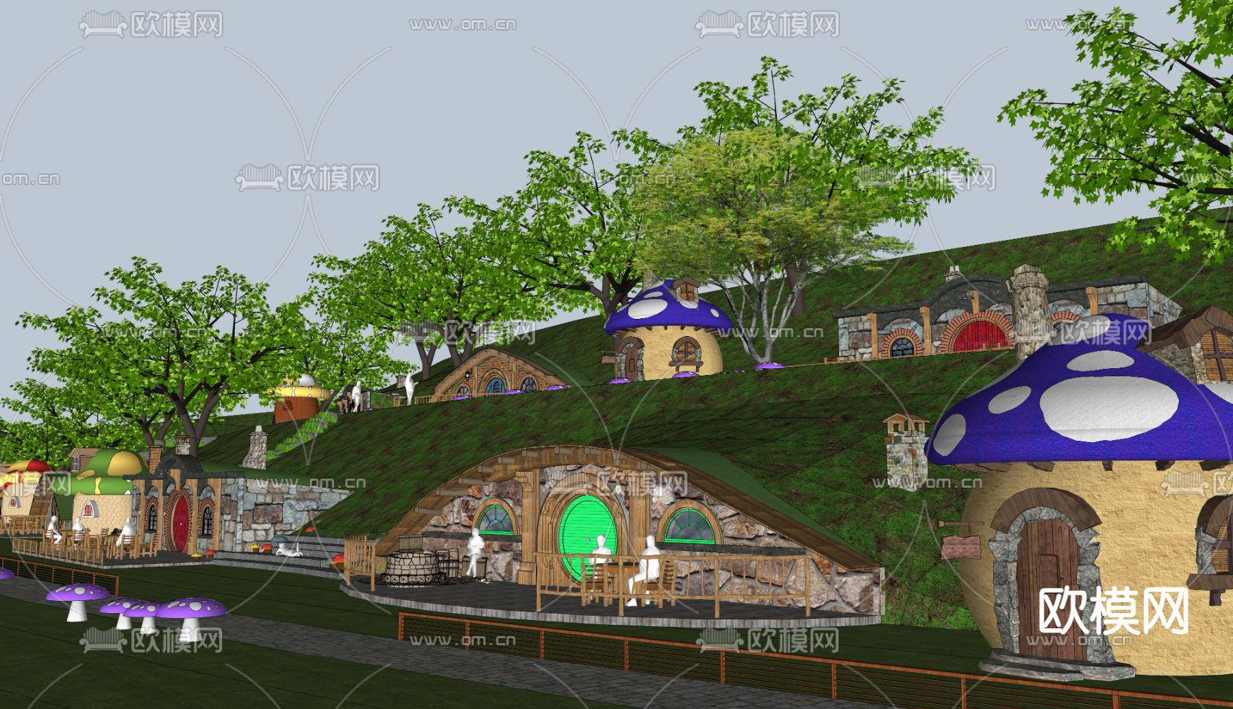 现代霍比特小屋公园景观su模型