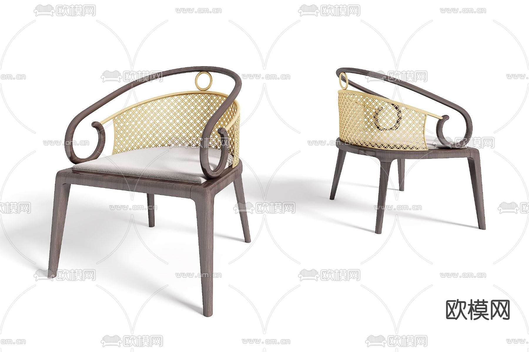 新中式实木休闲椅3d模型下载