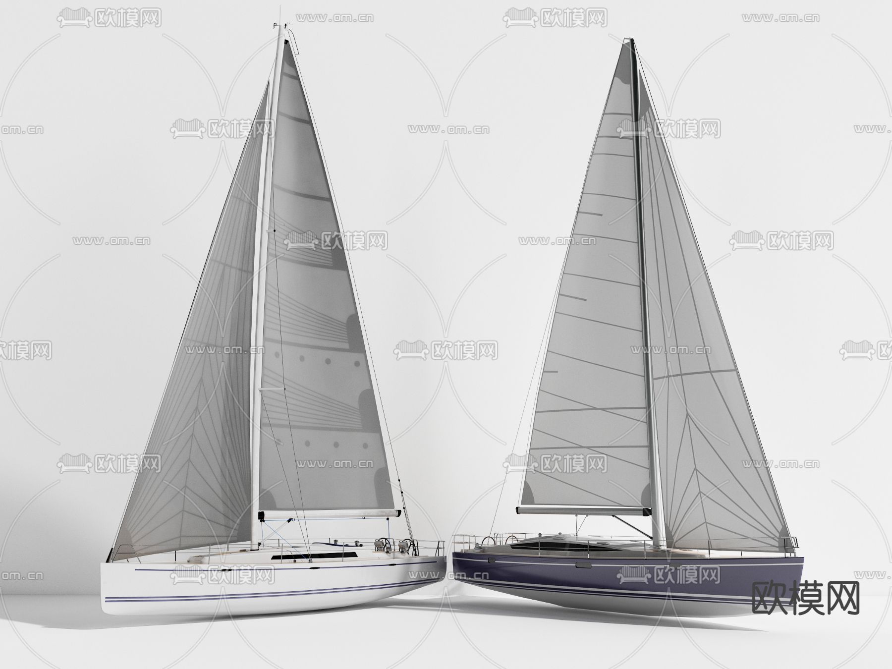 现代帆船快船3d模型下载