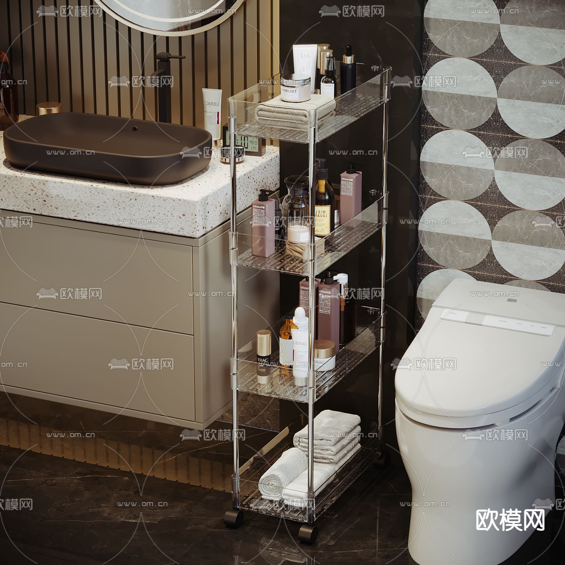 现代卫浴小件移动置物架3d模型下载