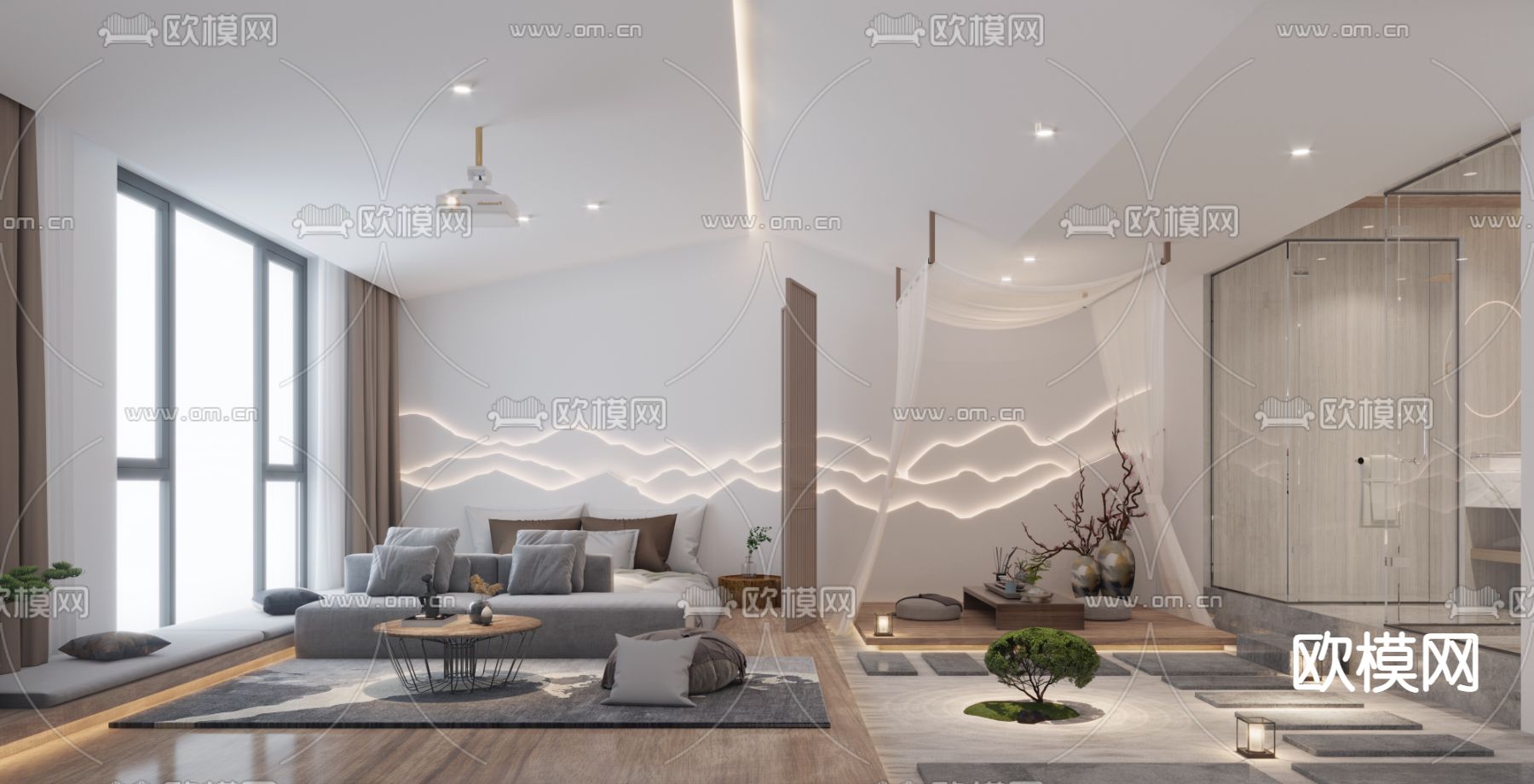 现代民宿客房3d模型下载