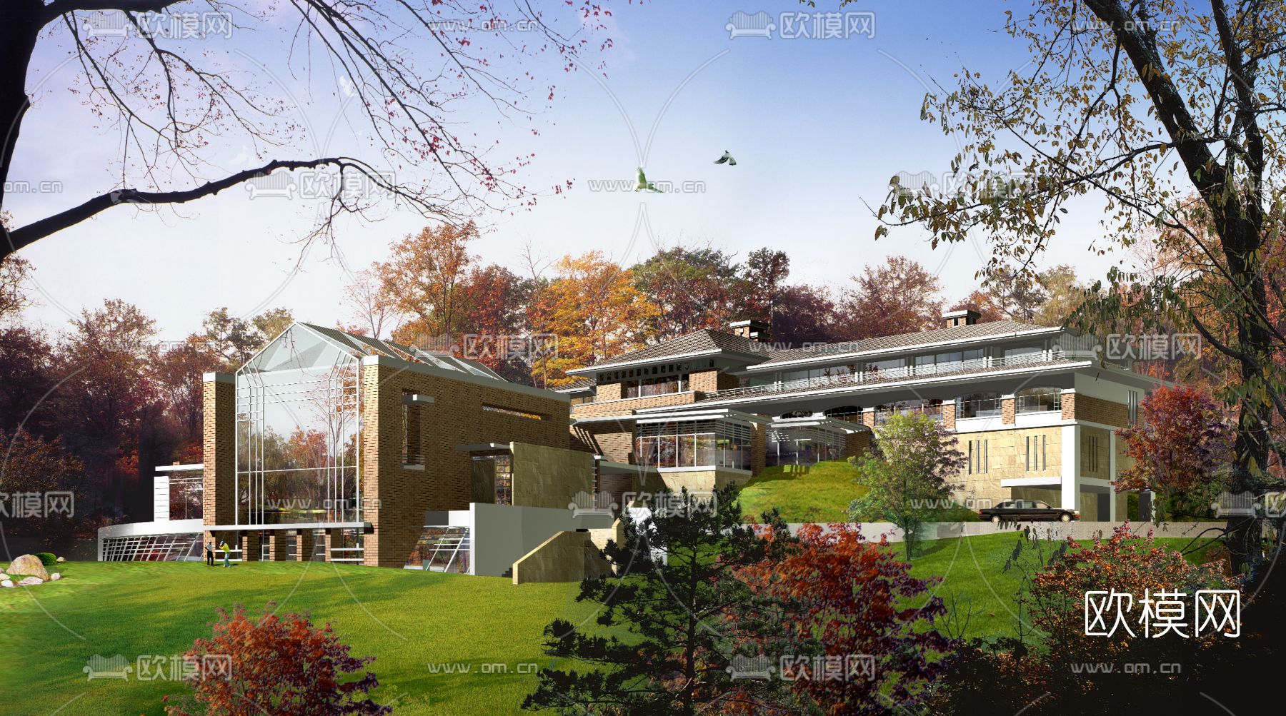 现代独栋别墅外观psd下载