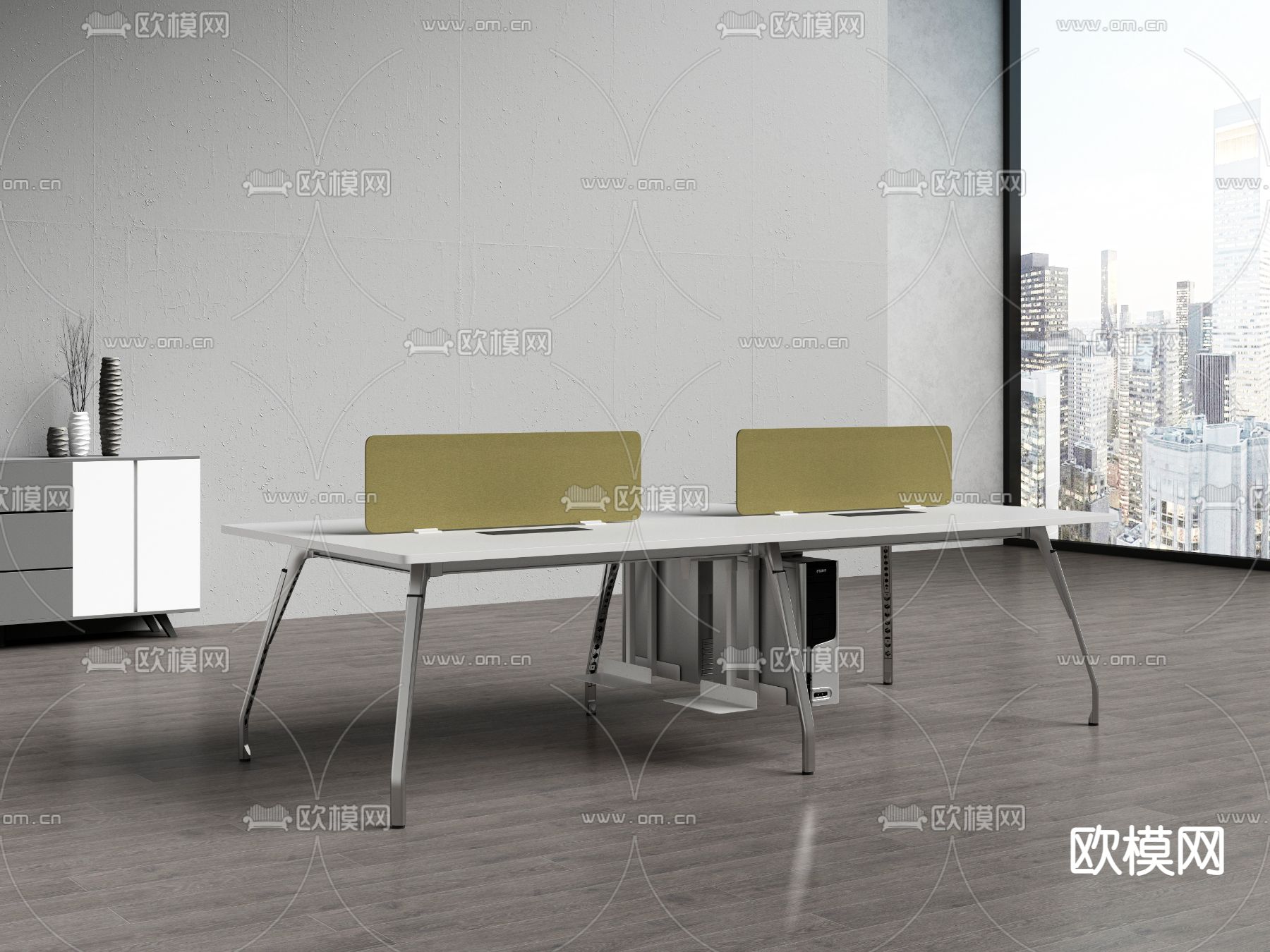 现代办公卡位职员桌3d模型下载