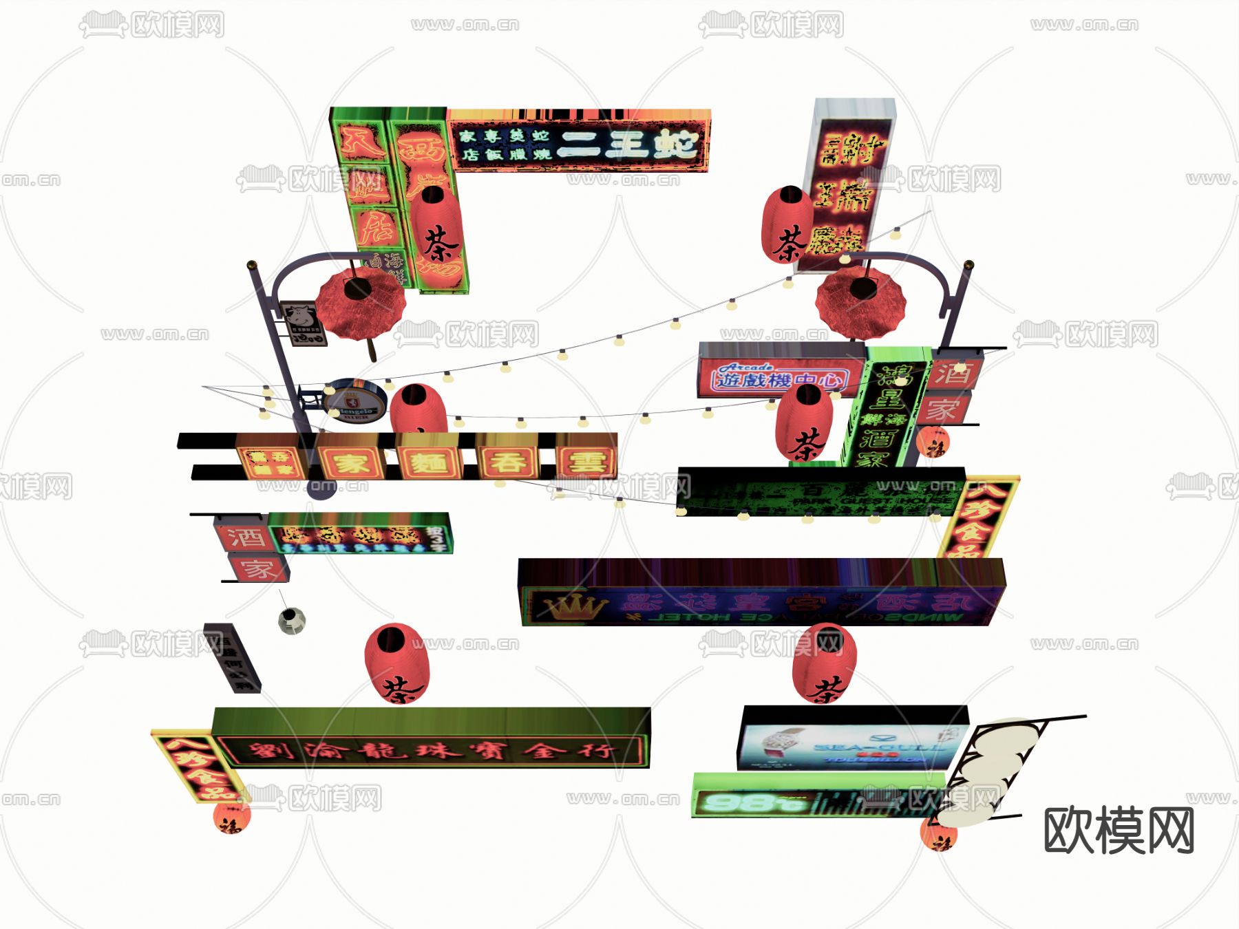 中式霓虹灯灯箱su模型下载（渲染图1）