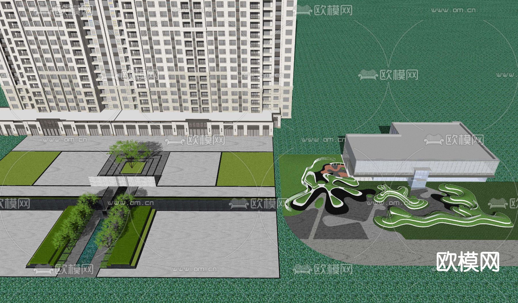 现代住宅小区景观su模型下载