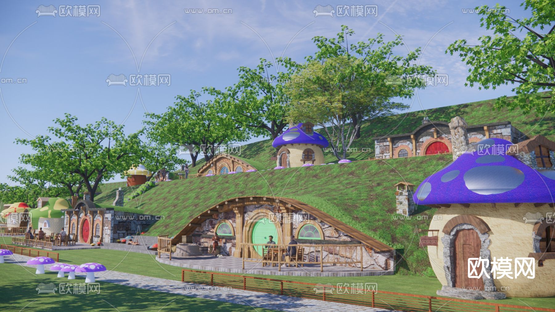 现代霍比特小屋公园景观su模型
