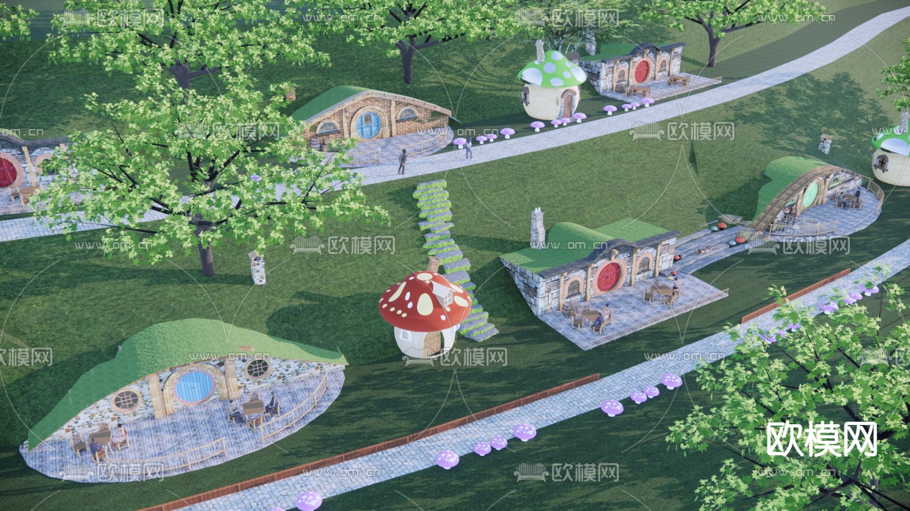 现代霍比特小屋公园景观su模型