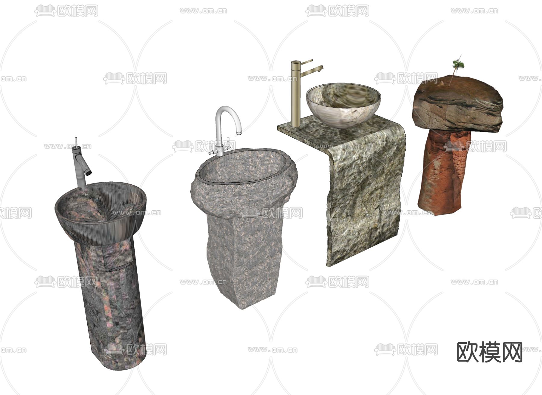 自然风洗手台盆su模型下载（渲染图2）