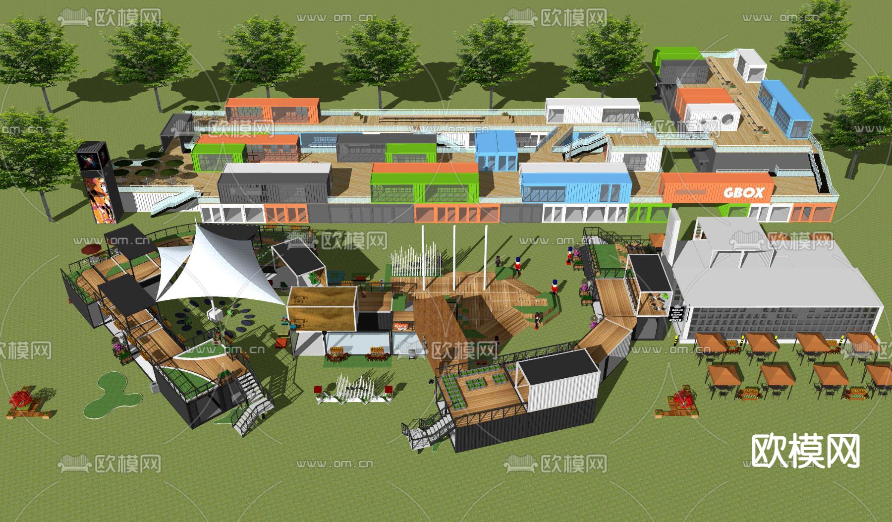 现代集装箱商业街su模型下载
