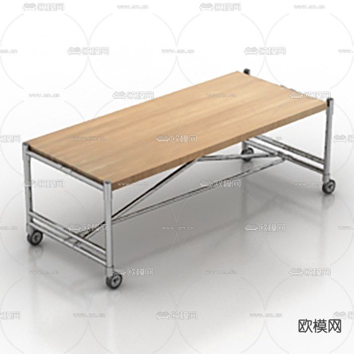 现代简约不锈钢实木可移动茶几免费3d模型下载