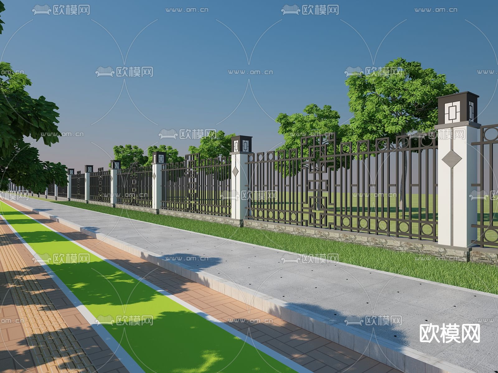 现代围墙栏杆护栏3d模型下载