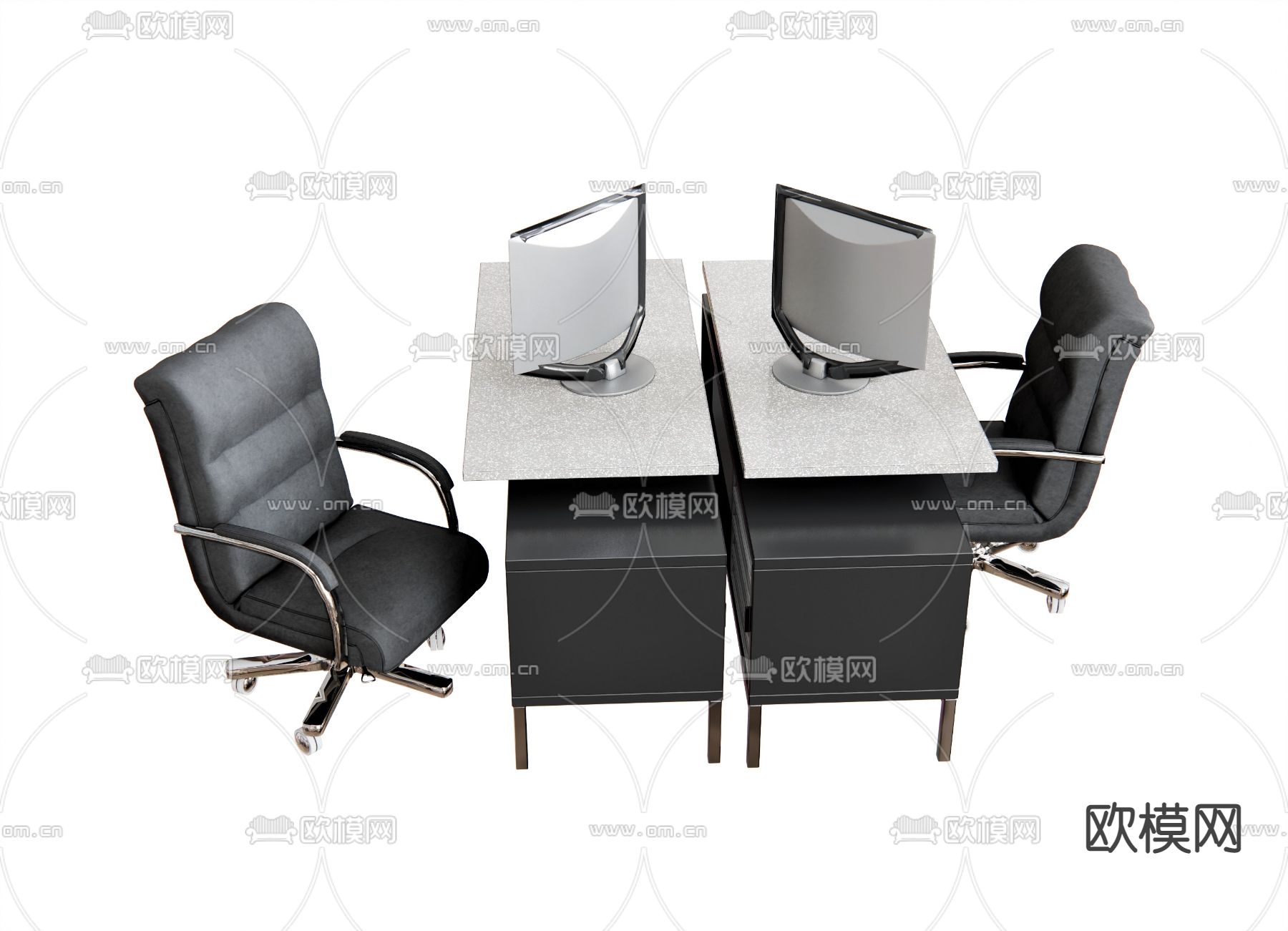 现代班台办公桌椅su模型下载（渲染图1）