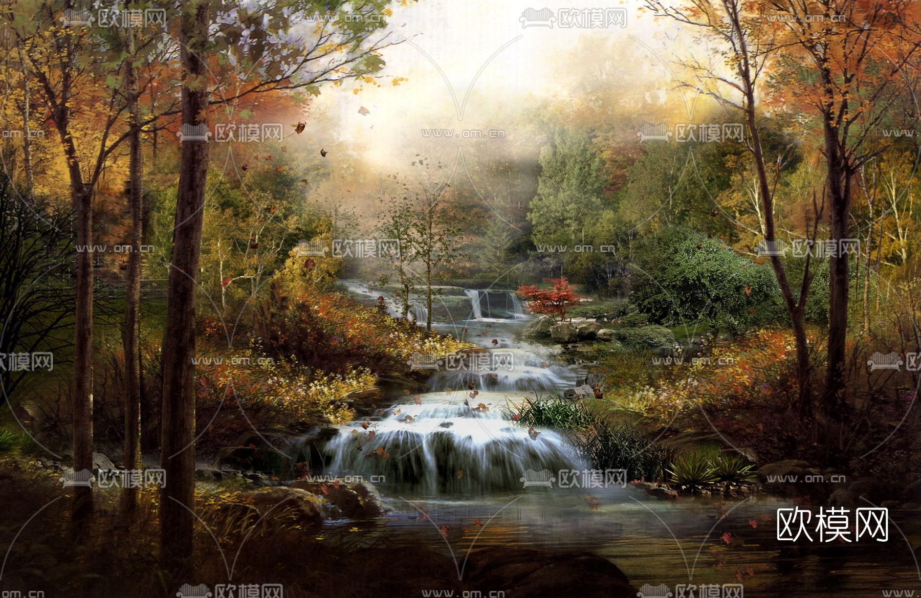 现代园林流水景观psd下载