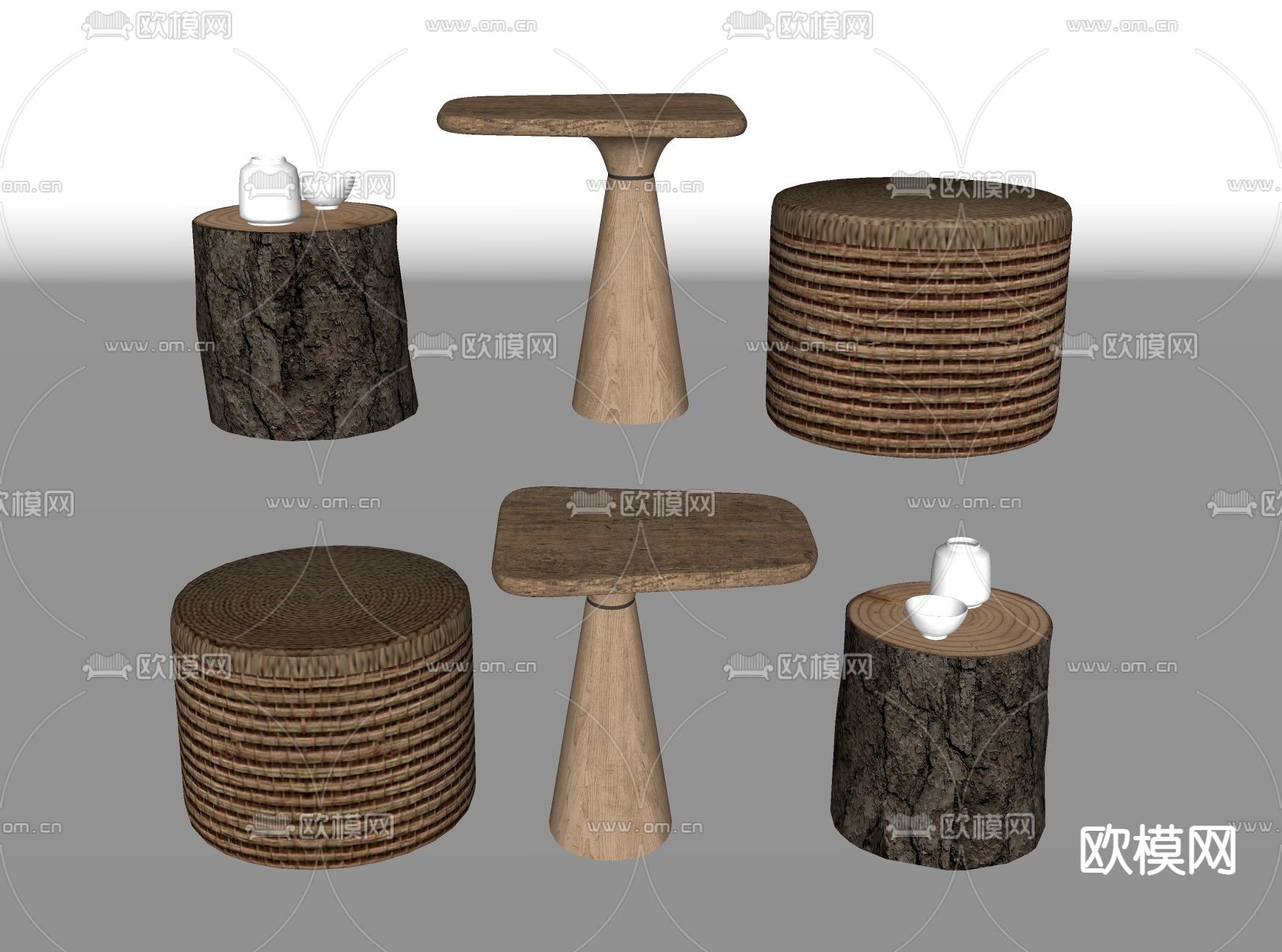 自然风实木边几角几su模型