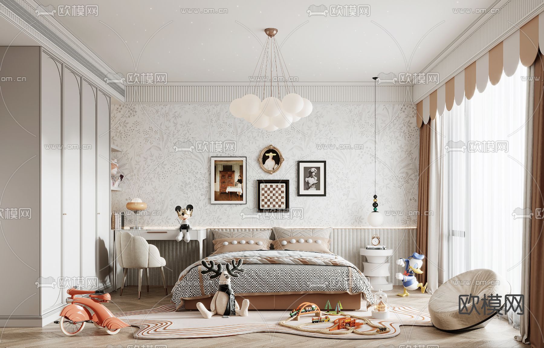 法式卧室儿童房3d模型下载（渲染图1）