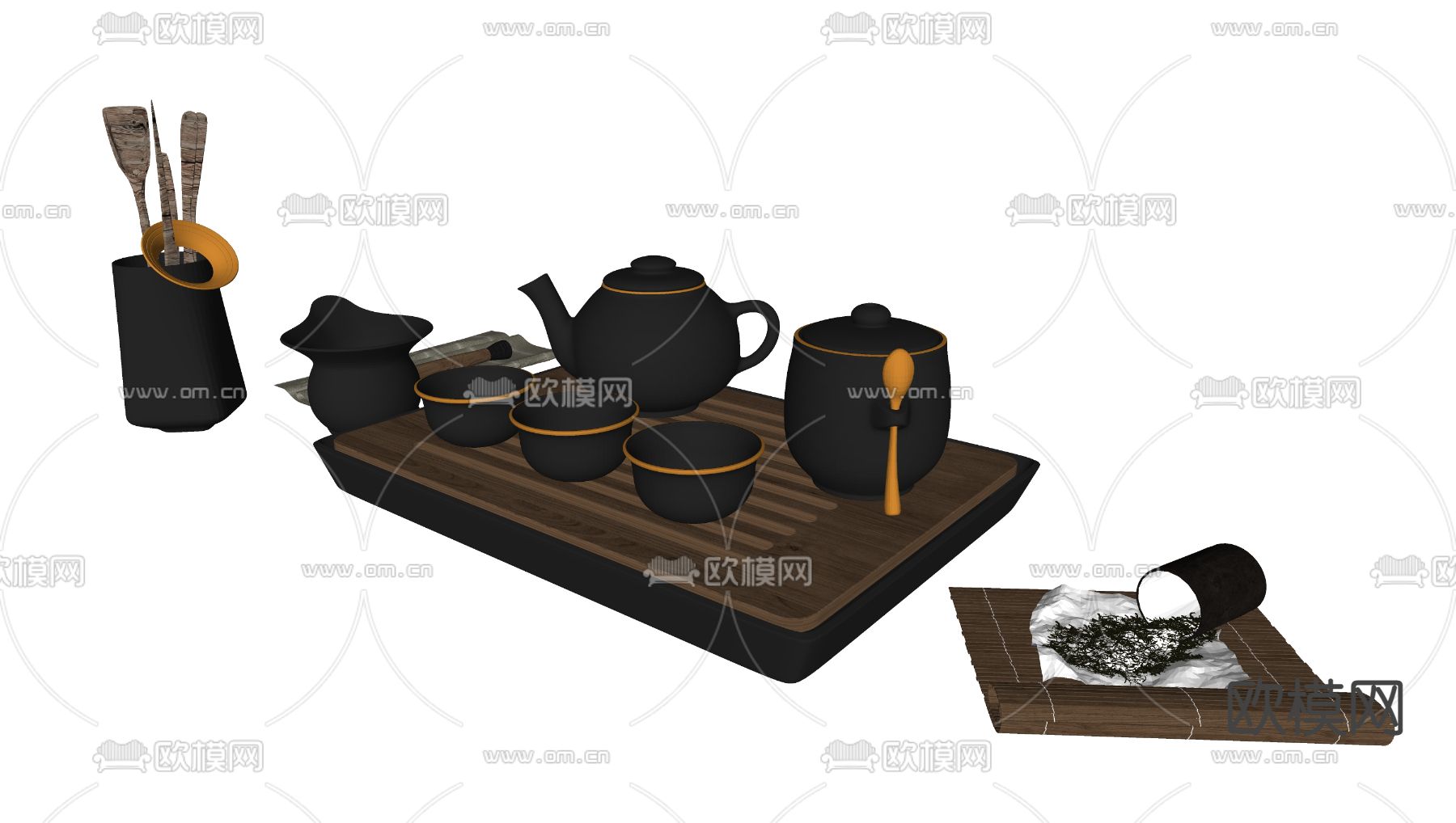 新中式禅意茶具su模型下载（渲染图2）