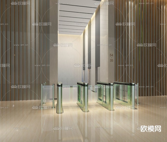 现代办公楼大厅玻璃闸机3d模型下载
