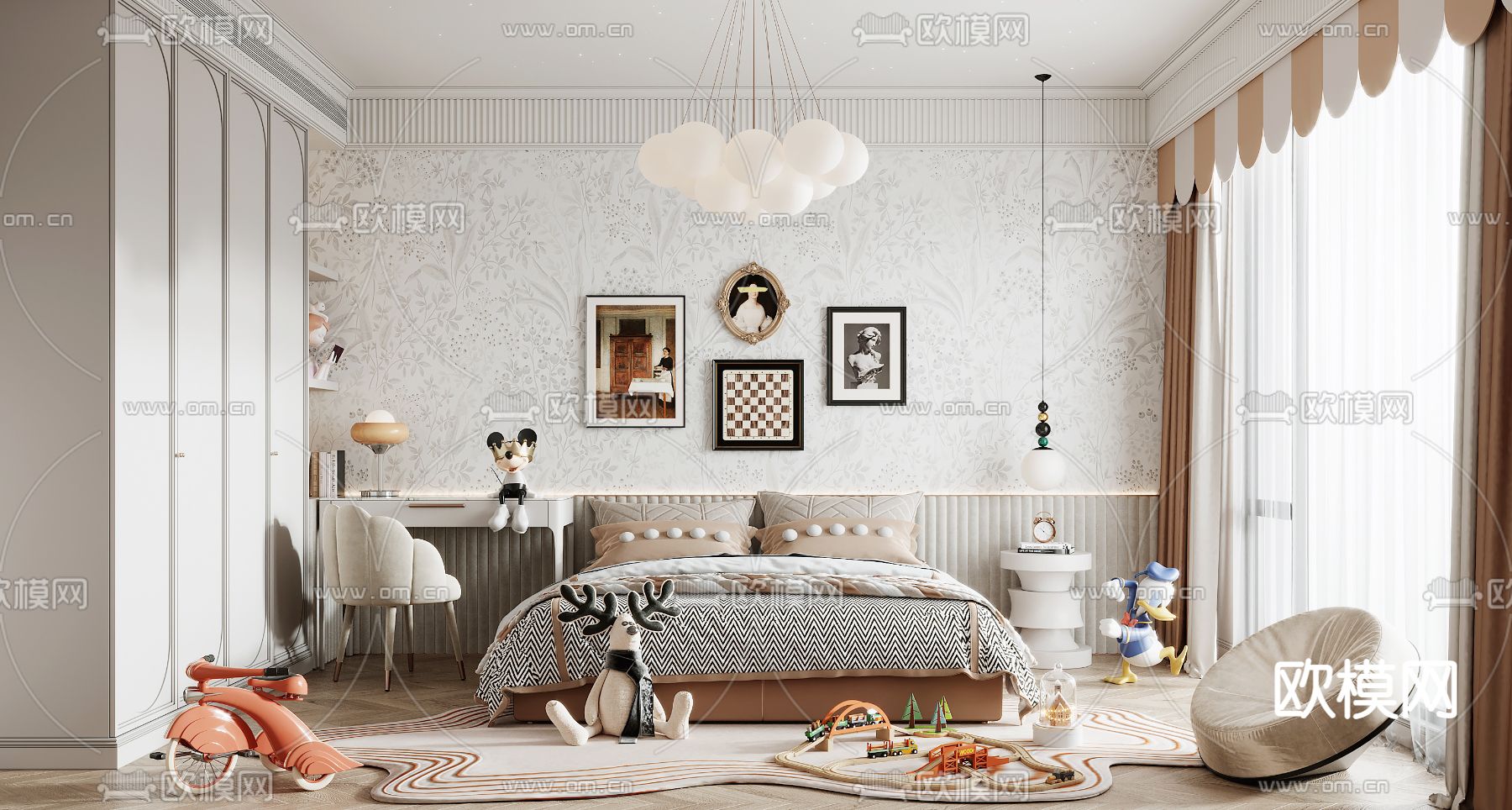 法式卧室儿童房3d模型下载（渲染图4）