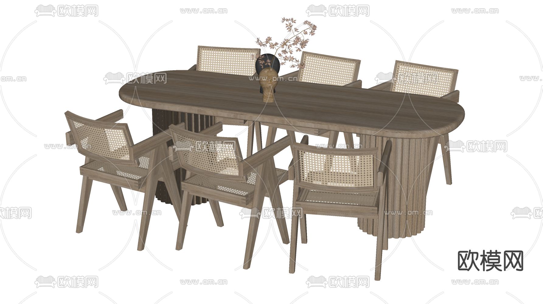 侘寂餐桌椅组合su模型下载（渲染图2）