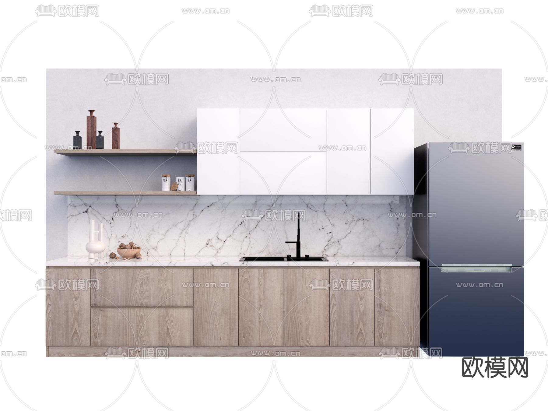 北欧橱柜冰箱su模型下载（渲染图1）