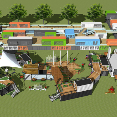  现代集装箱商业街su模型 