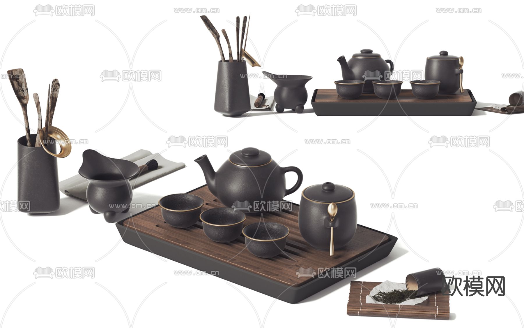 新中式禅意茶具su模型下载（渲染图1）