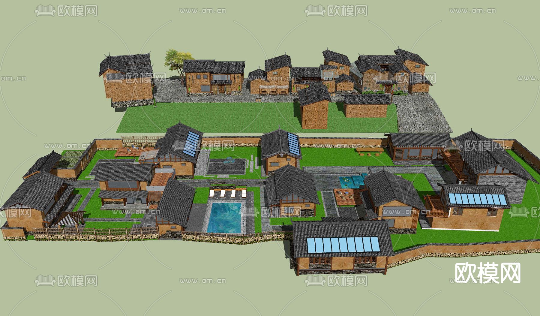 新中式民宿客栈su模型下载