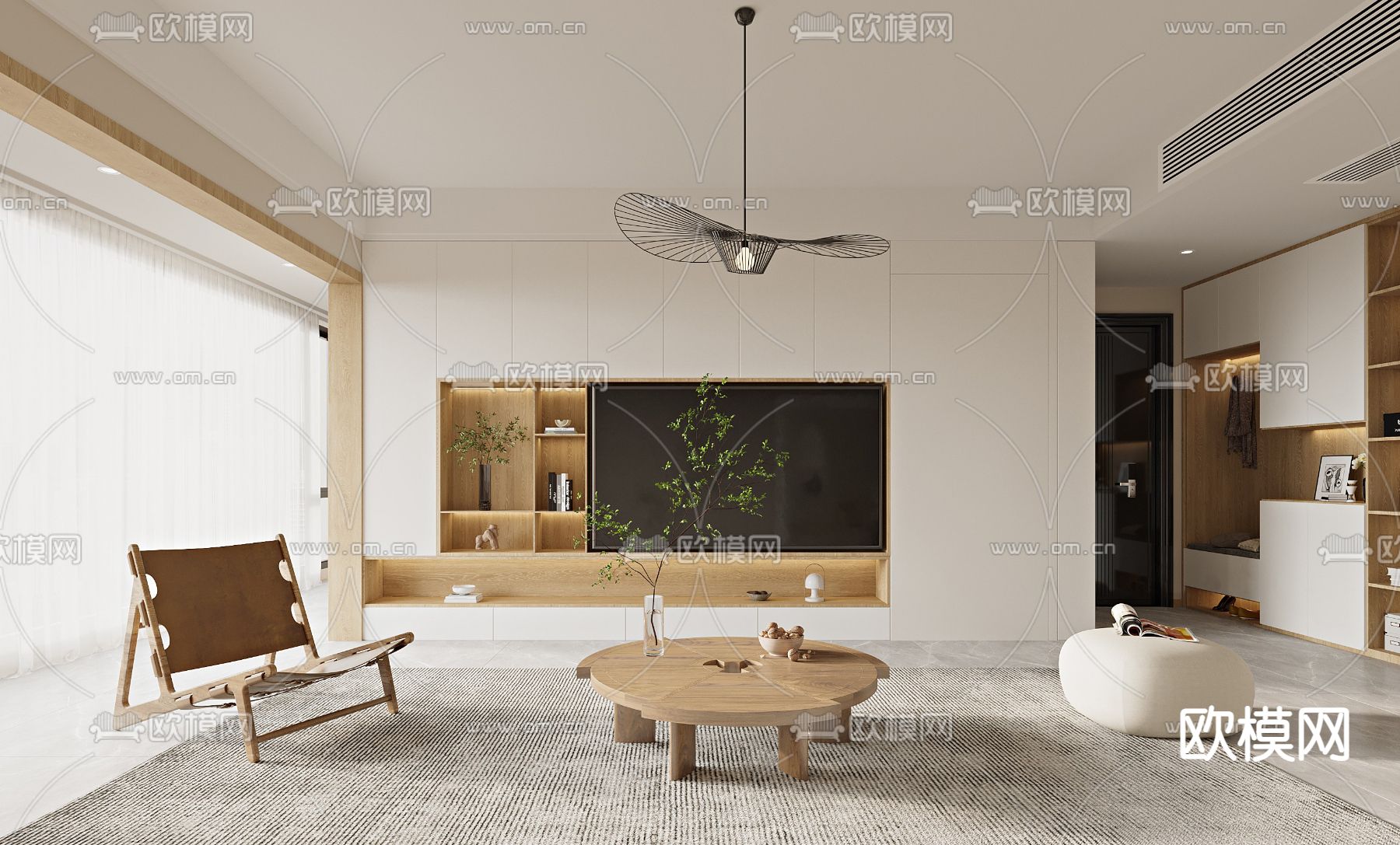 日式简约客厅3d模型下载（渲染图2）