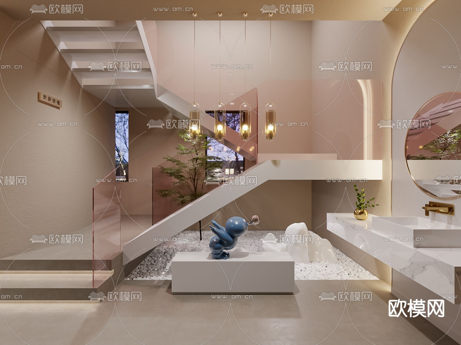 奶油风美容院前台接待3d模型下载（渲染图2）