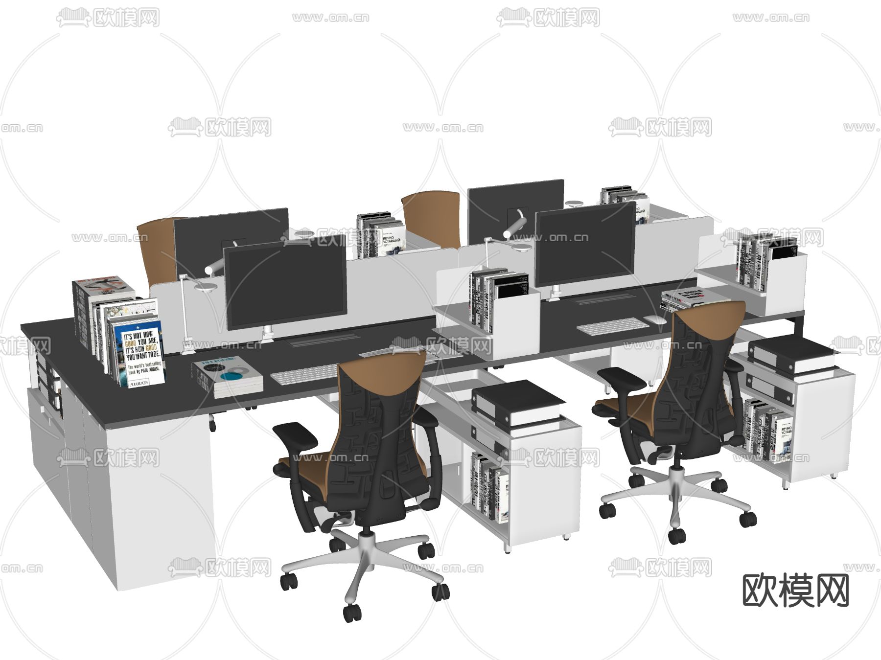 现代屏风卡位办公桌椅su模型