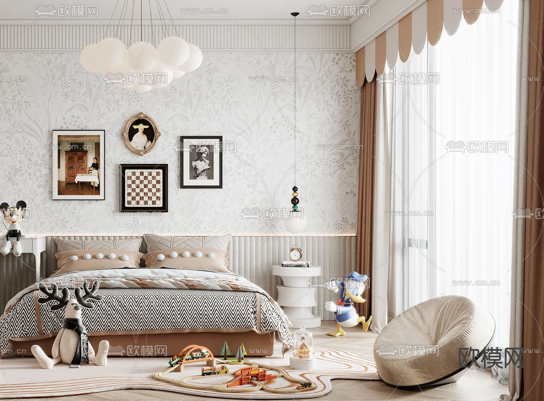 法式卧室儿童房3d模型下载（渲染图3）