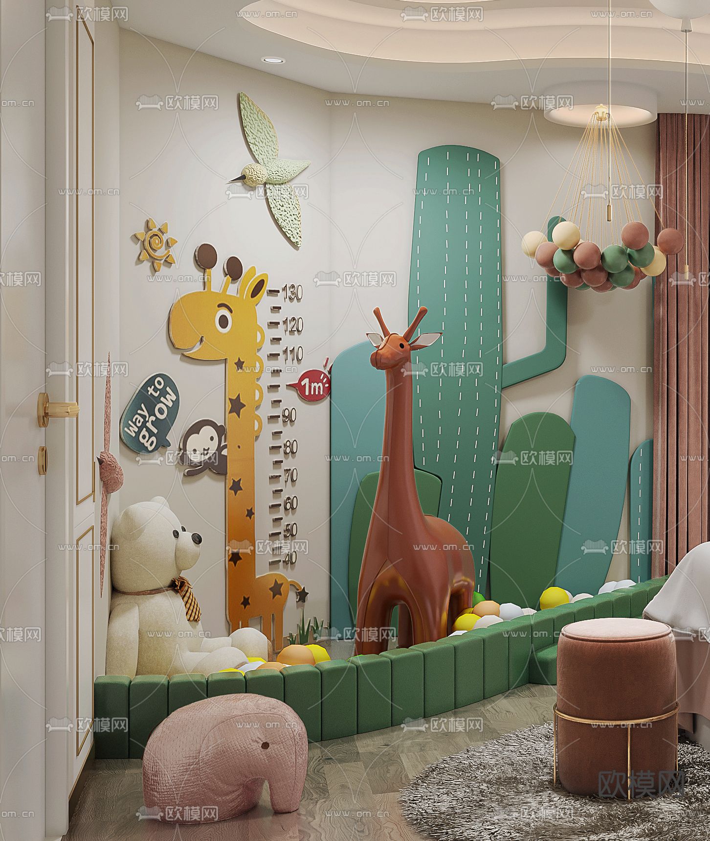 现代美容院养生spa亲子间儿童游乐包间3d模型下载（渲染图3）