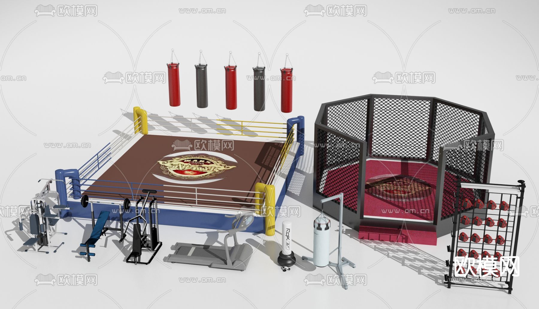 现代拳击台格斗台健身器械3d模型下载
