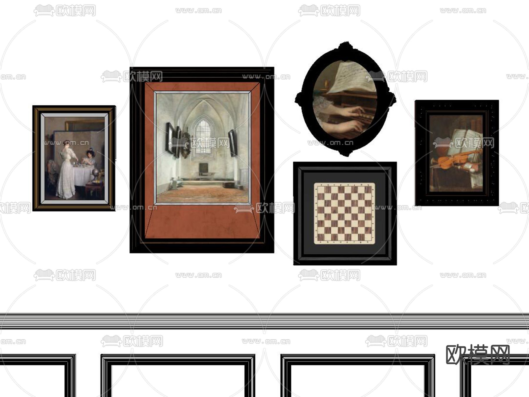 简欧装饰画su模型下载（渲染图2）