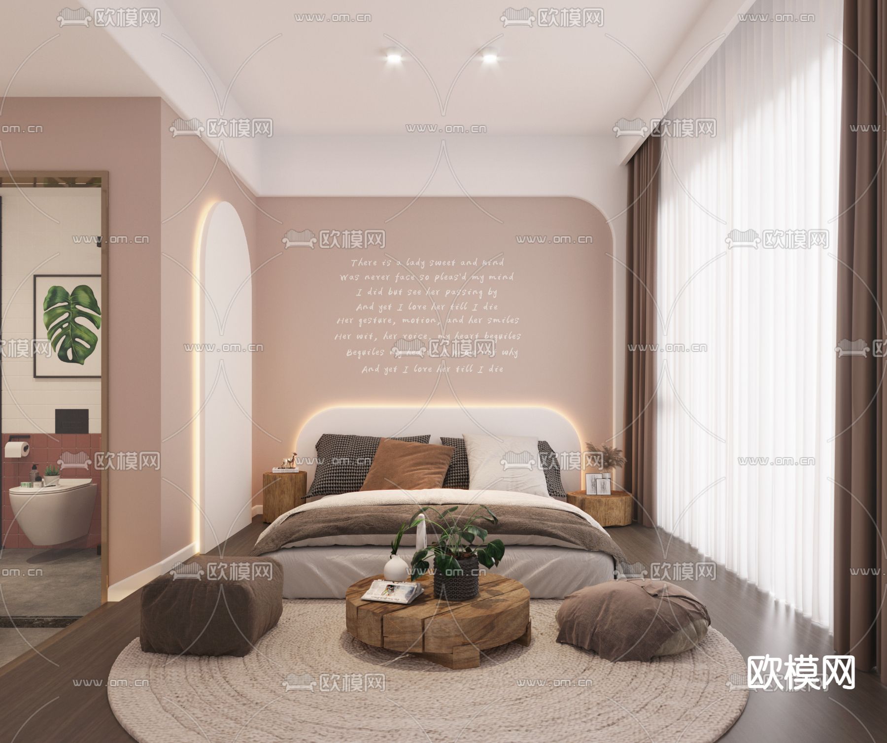 奶油风民宿客房3d模型下载