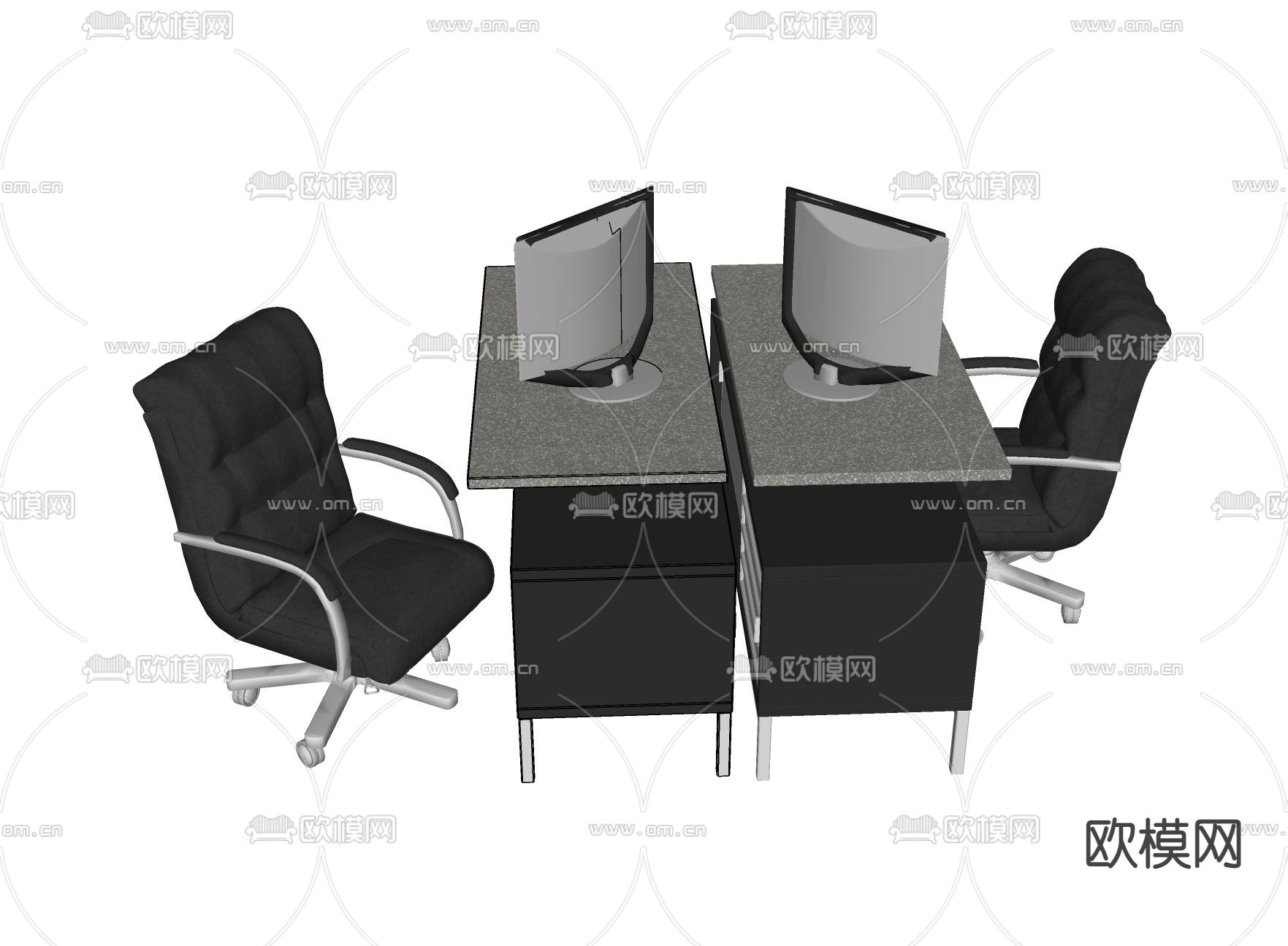 现代班台办公桌椅su模型下载（渲染图2）