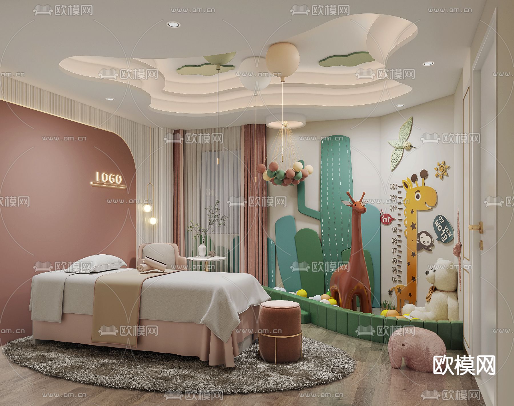 现代美容院养生spa亲子间儿童游乐包间3d模型下载（渲染图1）