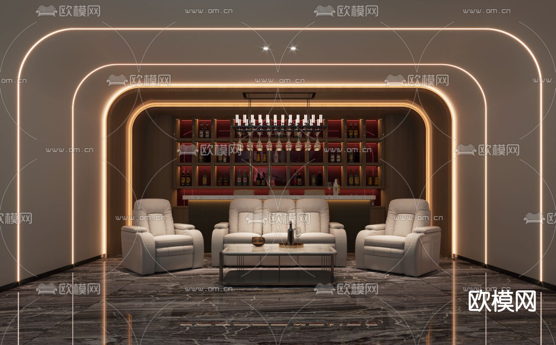 现代影音室3d模型下载（渲染图2）