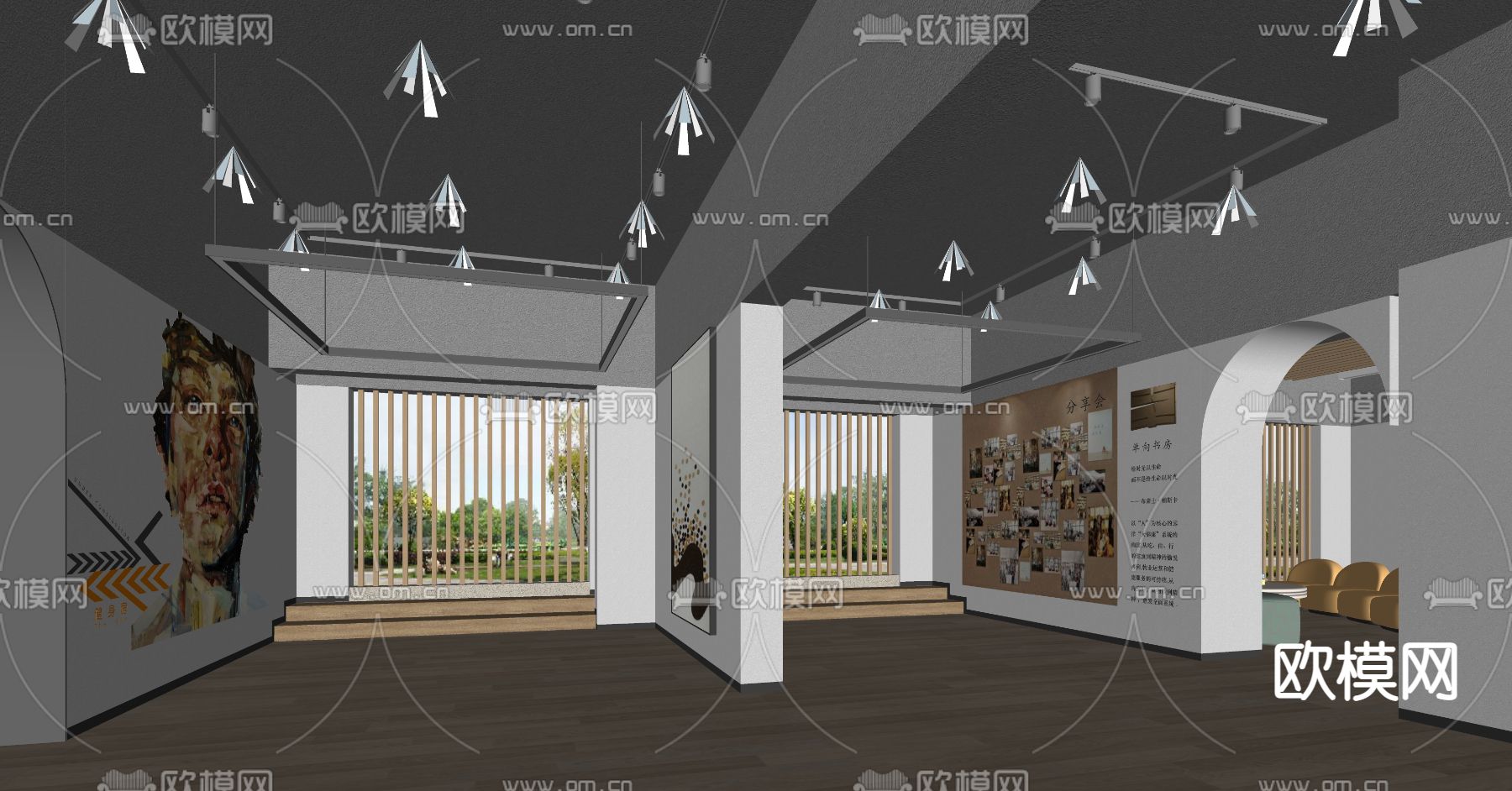 现代文化展厅su模型下载（渲染图2）