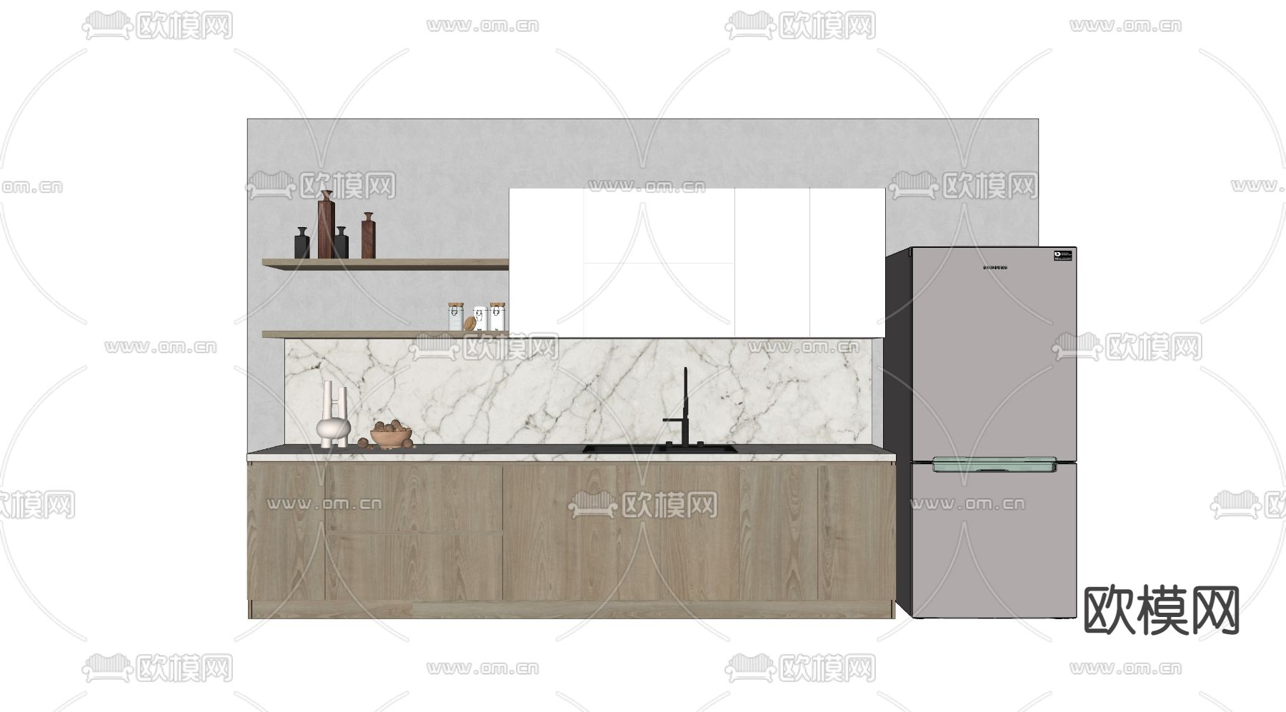 北欧橱柜冰箱su模型下载（渲染图2）