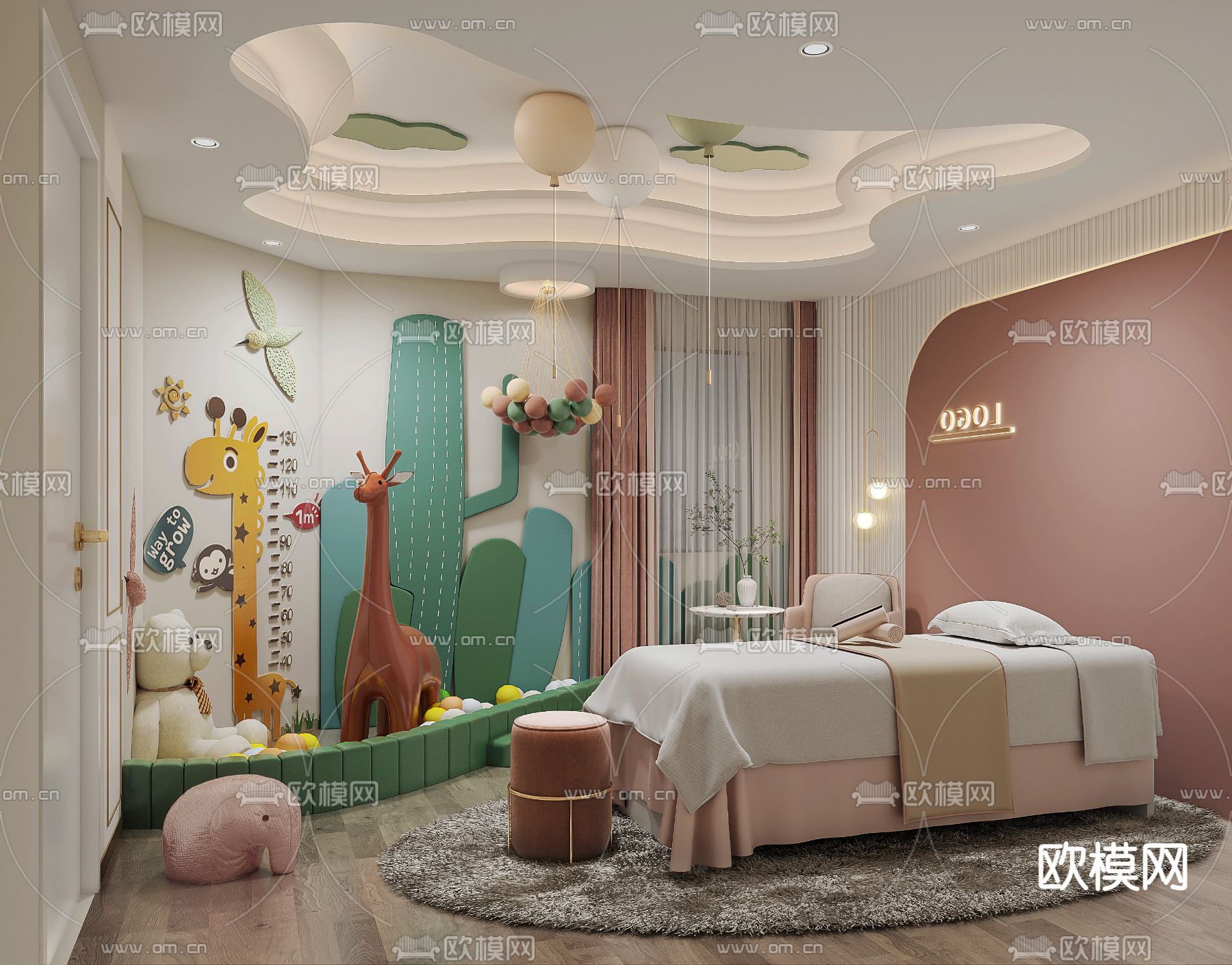 现代美容院养生spa亲子间儿童游乐包间3d模型下载（渲染图4）