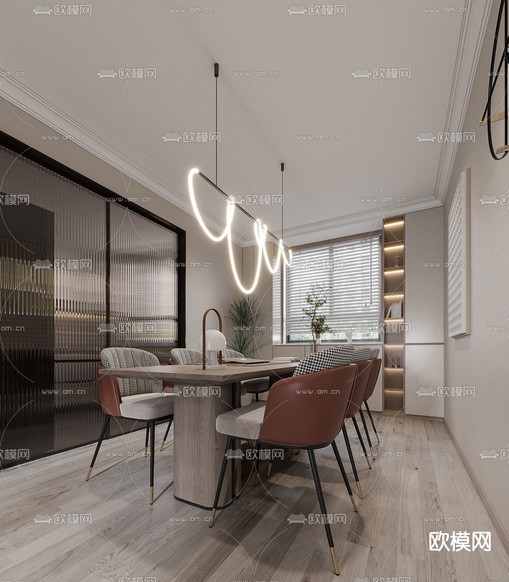 现代客厅餐厅3d模型下载(渲染图7)