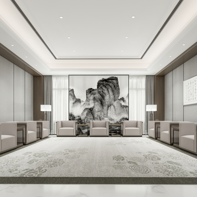  新中式接待室su模型 