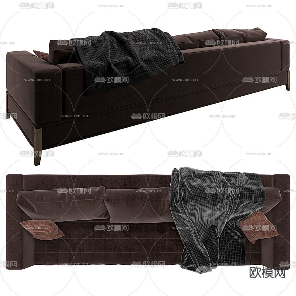 现代布艺三人沙发3d模型下载（渲染图2）
